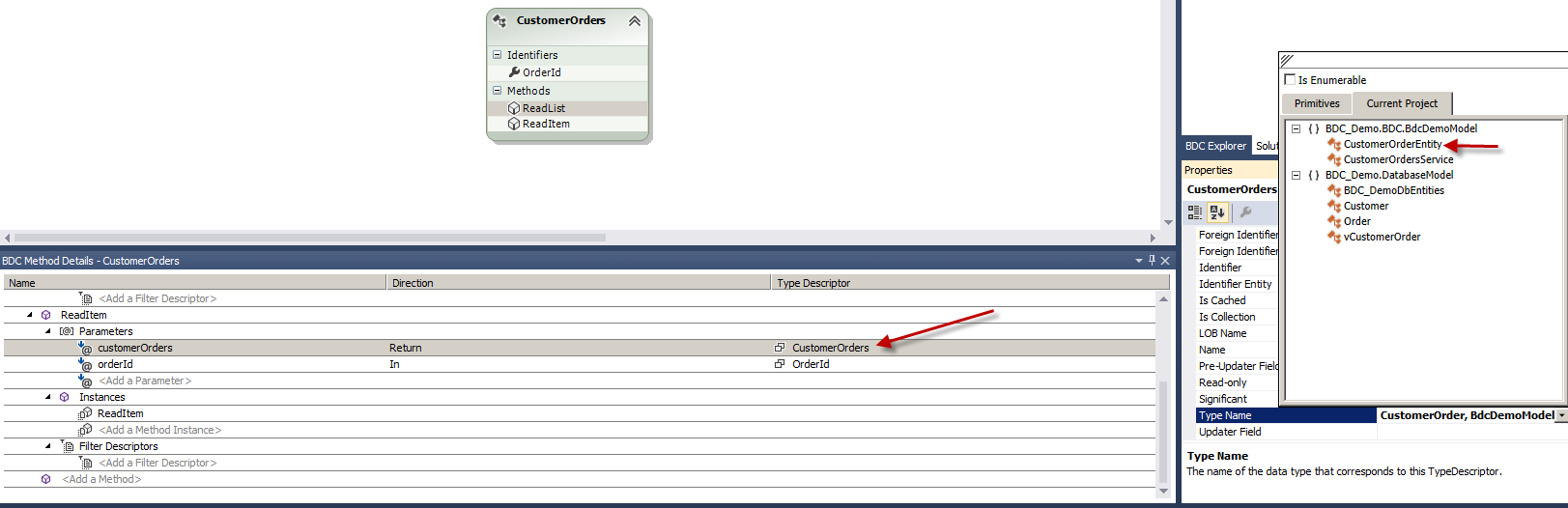 Set Type Name for ReadItem Return Parameter