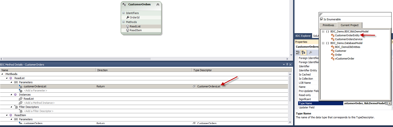 Set Type Name for ReadList Return Parameter